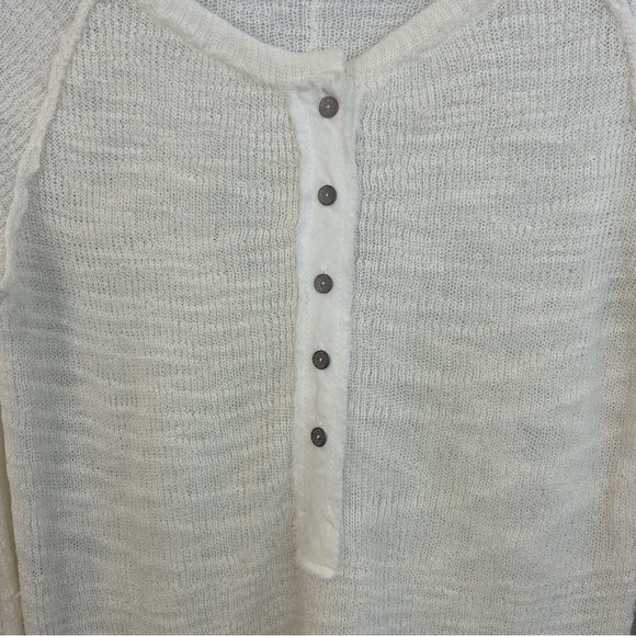 Free People Mountain Song Cream/Ivory Pullover Lightweight Half Button Sweater S - Picture 5 of 12